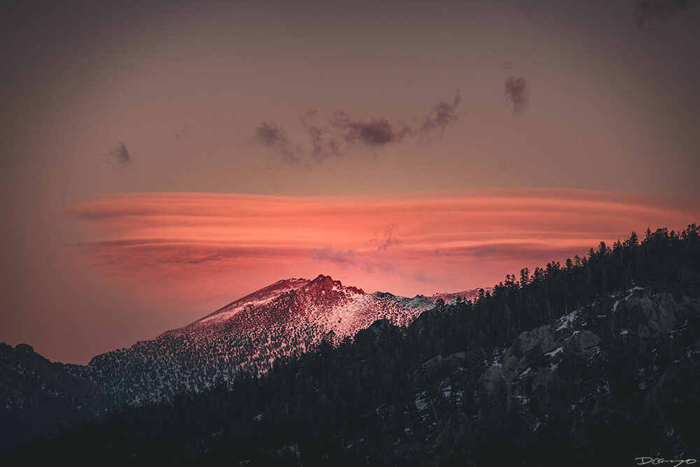 Sierra Nevadas red alpine sunset, CA