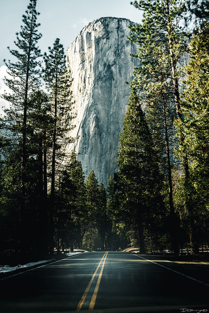 El Capitan seen from the road in Yosemite, CA