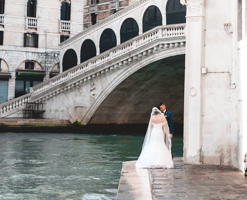 Wedding Couple at Rialto Bridge, Venice.